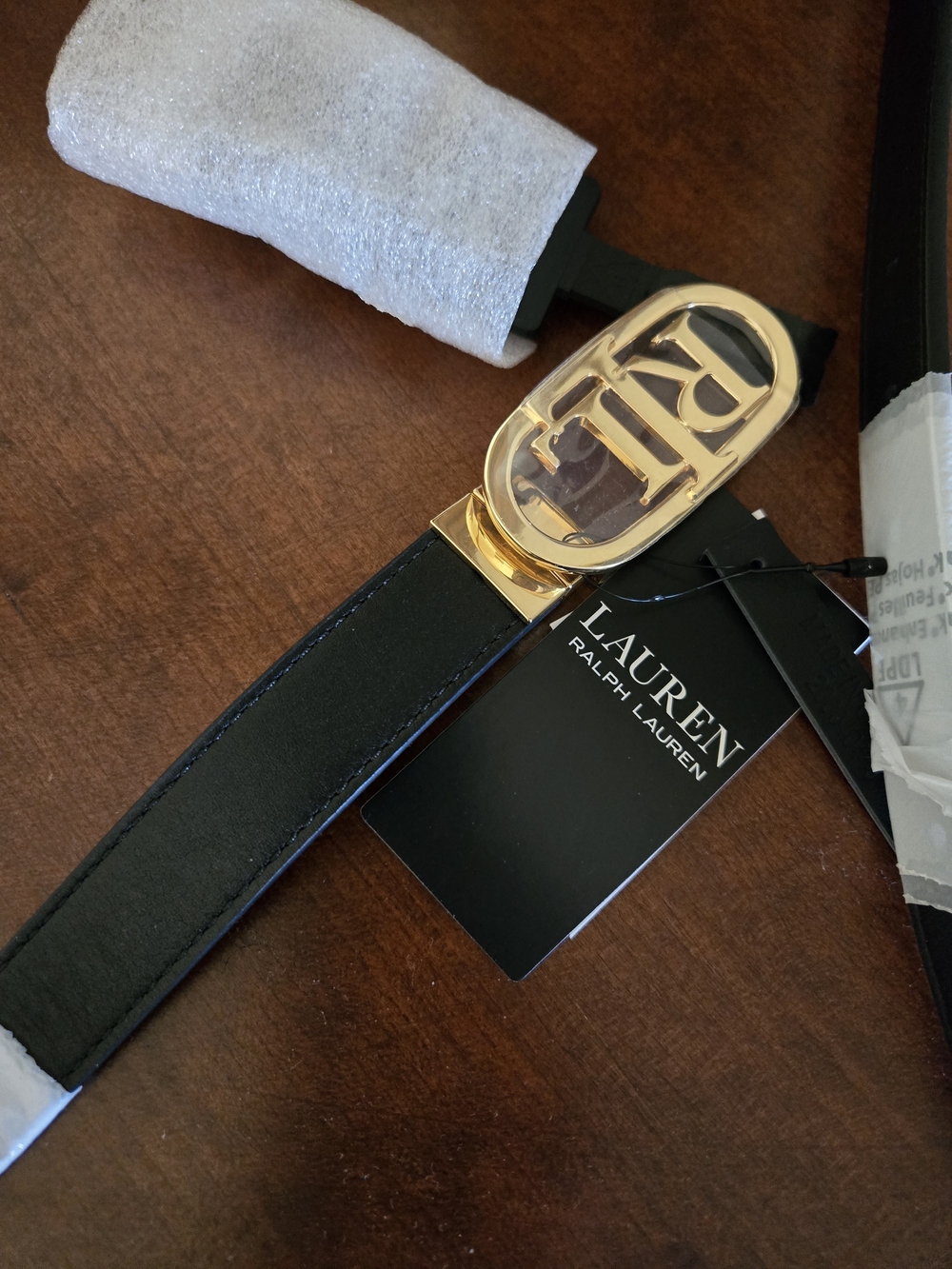 Ralph Lauren Reversable Black/Brown Leather Belt with Gold RL Oval Buckle